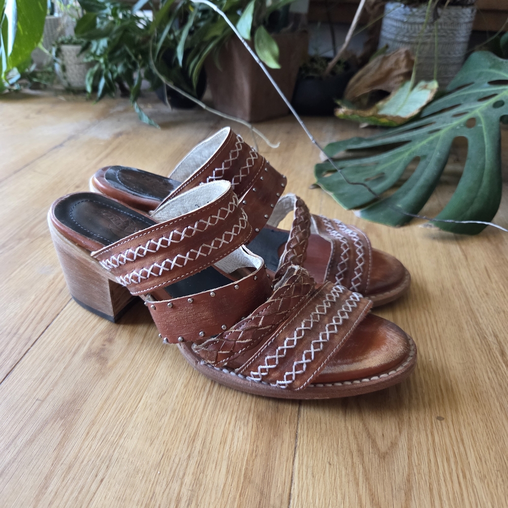 Freebird by Steven Brown Mules with White Stitching